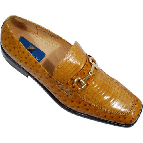 Giorgio Brutini Gold Genuine Snake Skin Alligator / Ostrich Print Loafer Shoes With Gold Buckle 935924